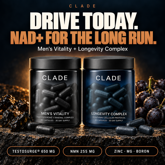 The Vitality Protocol: Men's Vitality plus Longevity Complex jars on stone