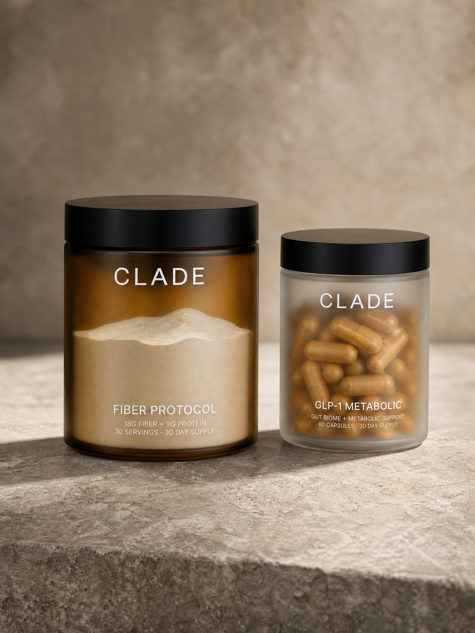 The Metabolic Protocol: GLP-1 Metabolic Support bottle and Fiber Protocol jar