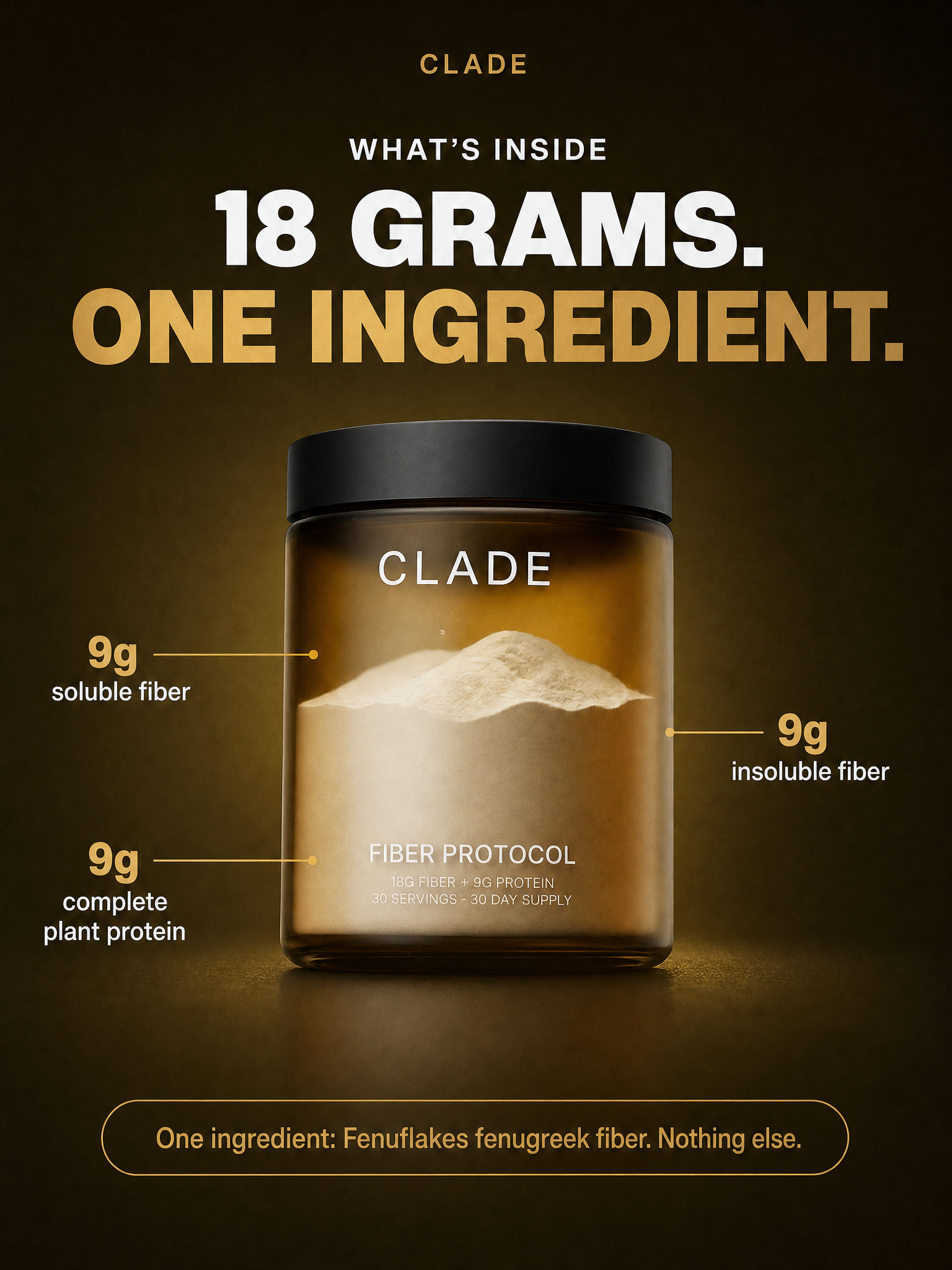 What's inside: 9g soluble fiber, 9g insoluble fiber, 9g plant protein
