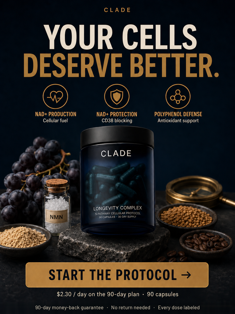 CLADE Longevity Complex: $2.30 per day on the 90-day plan, 90-day money-back guarantee, no return needed