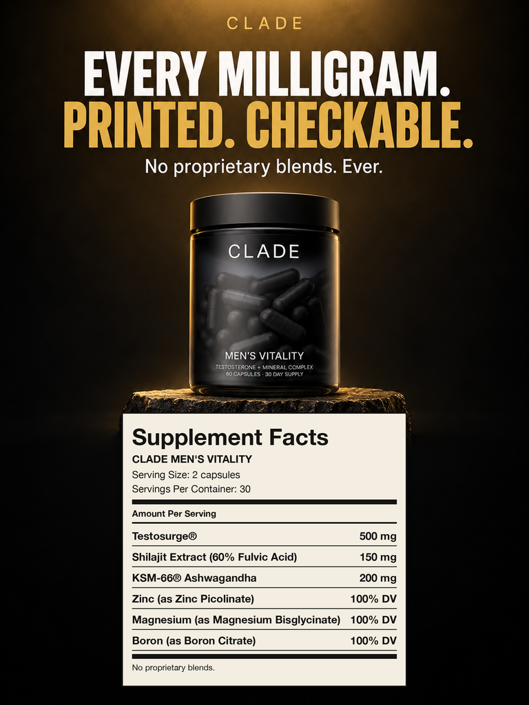 CLADE Men's Vitality Supplement Facts label