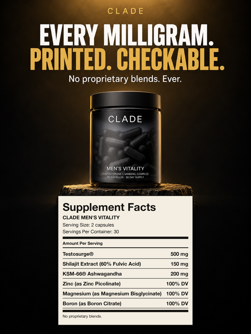 CLADE Men's Vitality Supplement Facts label