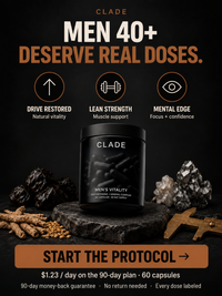 CLADE Men's Vitality: $1.23 per day on the 90-day plan, 90-day money-back guarantee, no return needed