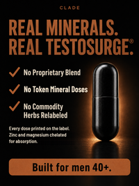 CLADE Men's Vitality: no proprietary blend, no token mineral doses, every dose printed on the label