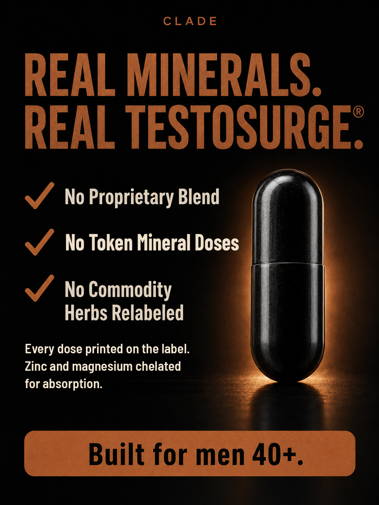 CLADE Men's Vitality: no proprietary blend, no token mineral doses, every dose printed on the label