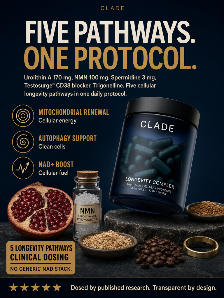 CLADE™ Longevity Complex supplement bottle